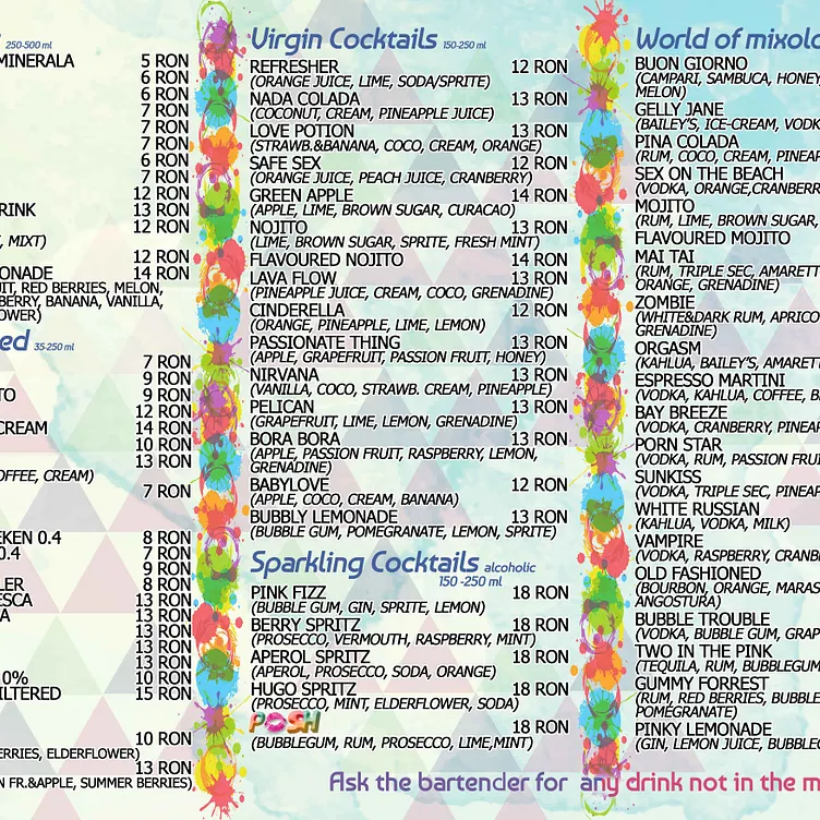 Cotton Beach / POSH - Cocktail Menu